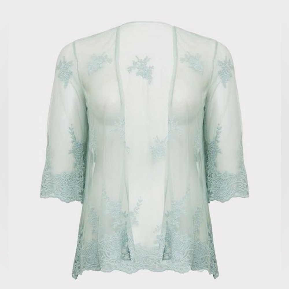 Torrid Embroidery Mesh Kimono - Mint - Picture 8 of 8